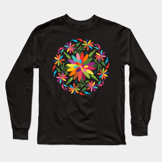 Mexican Otomí Floral Composition by Akbaly Long Sleeve T-Shirt by Akbaly